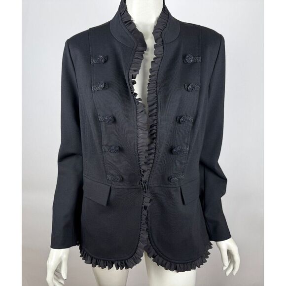 Chicos Novelty Trim Ponte Military‎ Jacket Women 2 Large 12 NWT $159 Lined Black